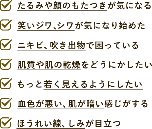 たるみや顔のもたつきなどの悩みのチェックリスト